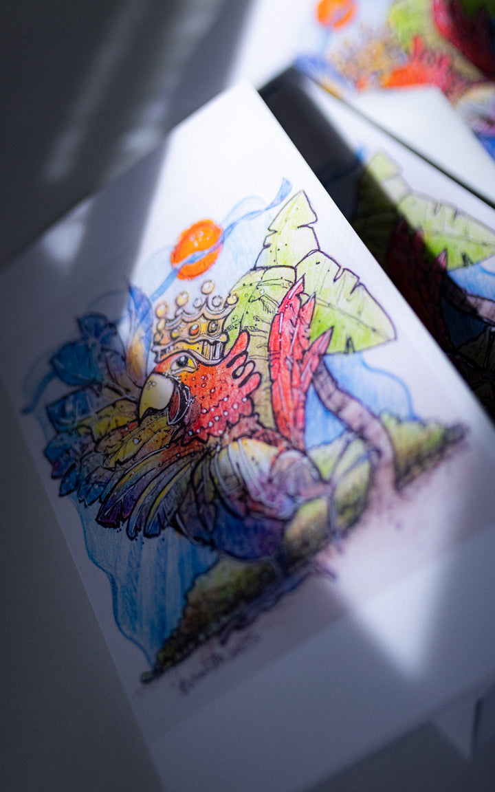 Carte de souhaits illustrée — Perroquet coloré