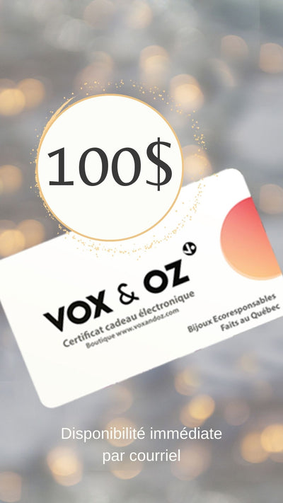 Certificat cadeau 15$ à 150$ I Vox & Oz